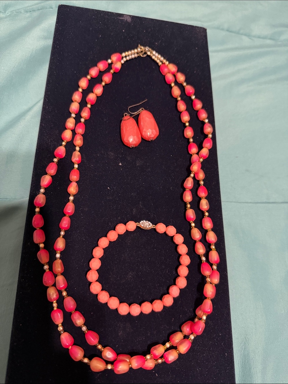 Coral Pink Bead Necklace, Bracelet & Earring Set